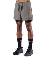 Born To LÝFT Stretch Layered Shorts - Beige