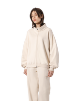 Stand Collar Zip-Up Oversize Sweat Jacket - Ivory
