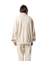 Stand Collar Zip-Up Oversize Sweat Jacket - Ivory