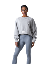 Woven Label Cropped Crewneck Sweat - Grey