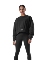 Woven Label Cropped Crewneck Sweat - Black