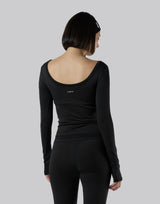 Round Open Back Long Sleeve Top - Black