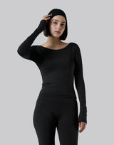 Round Open Back Long Sleeve Top - Black
