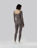 Round Open Back Long Sleeve Top - Brown
