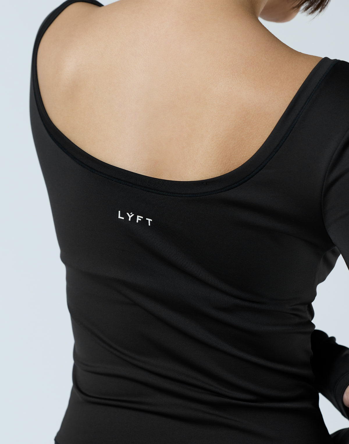 Round Open Back Long Sleeve Top - Black