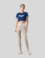 Old Logo Stripe Rib Cropped T-Shirt - Navy