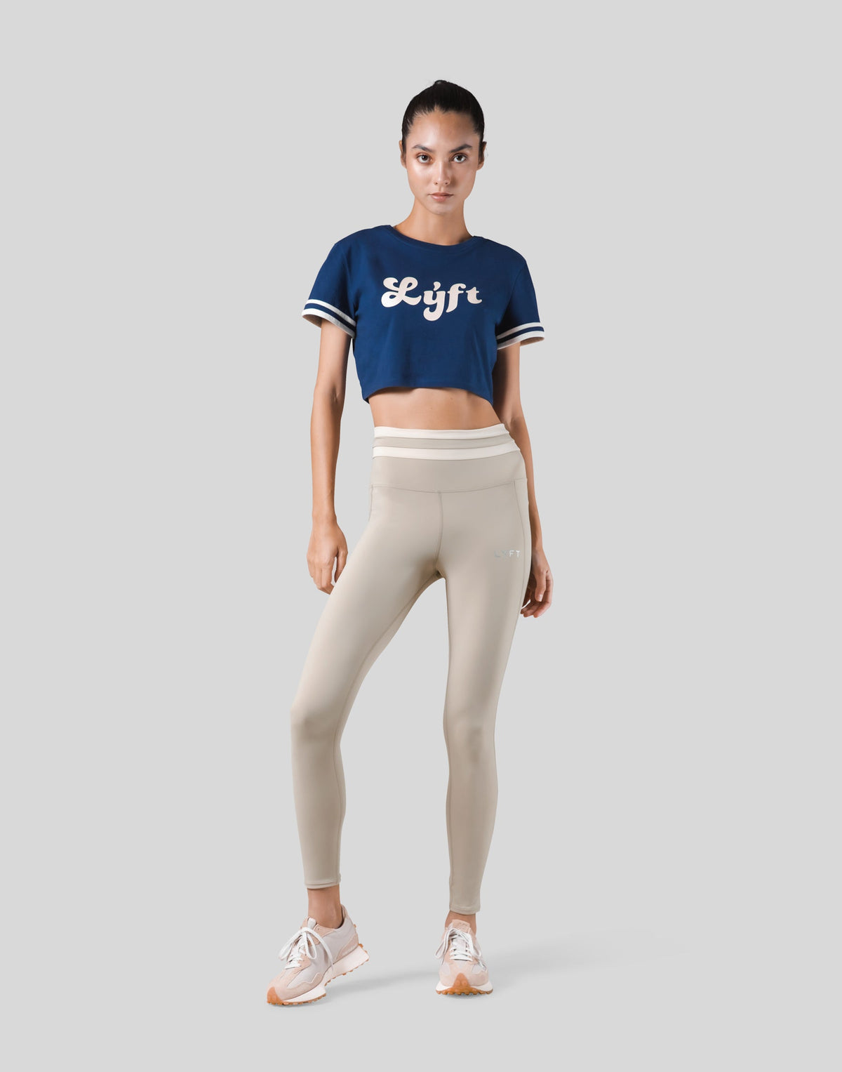 Old Logo Stripe Rib Cropped T-Shirt - Navy