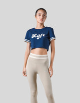 Old Logo Stripe Rib Cropped T-Shirt - Navy