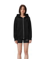 Patching Logo Zip-Up Stretch Hoodie - Black