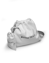 Synthetic Leather Drawstring Bag - White