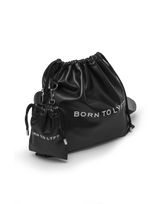 Synthetic Leather Drawstring Bag - Black