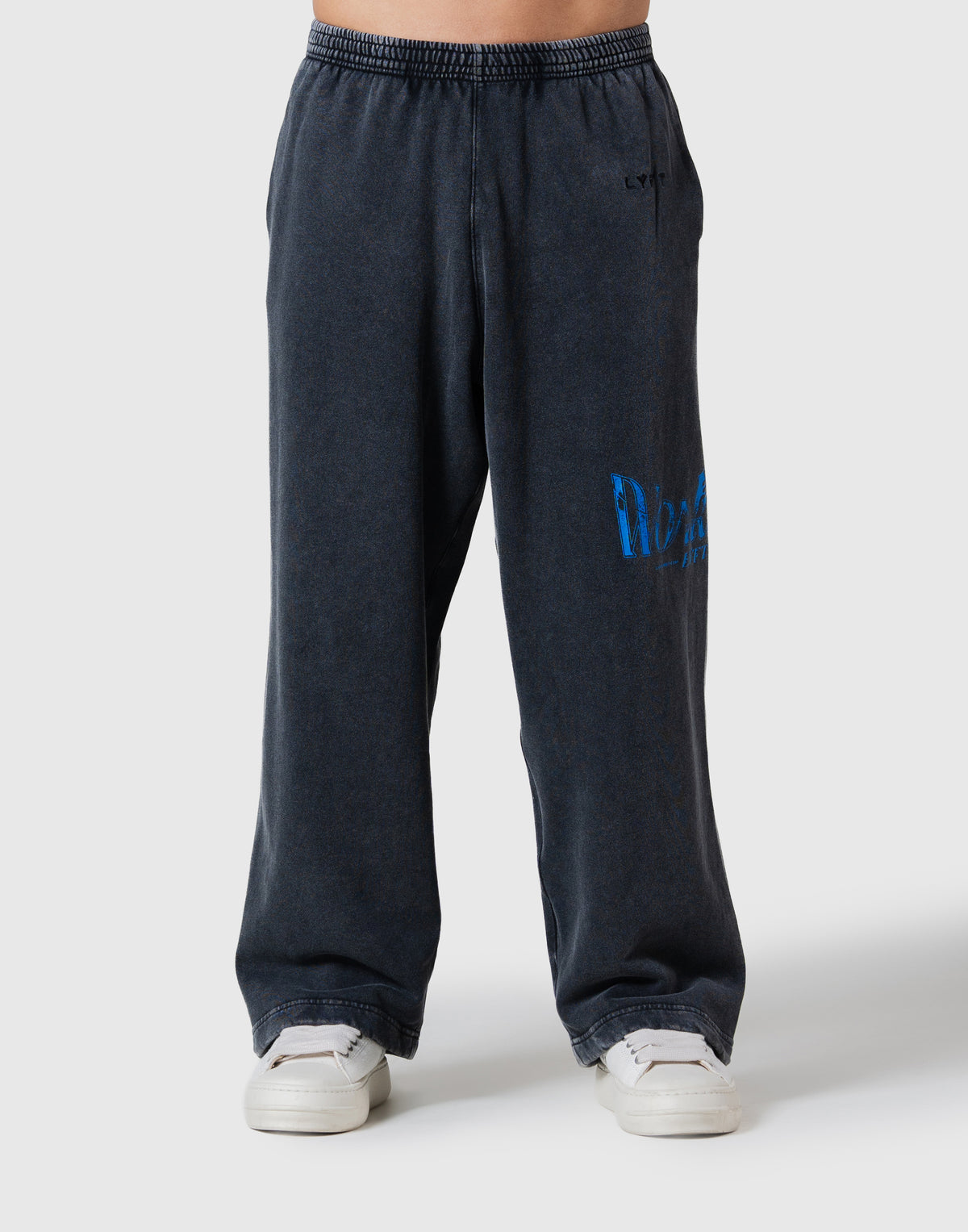 Work Out Graphic Vintage Wide Sweat Pants - Black