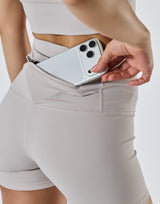 Back Pocket Biker Short Leggings - Ivory