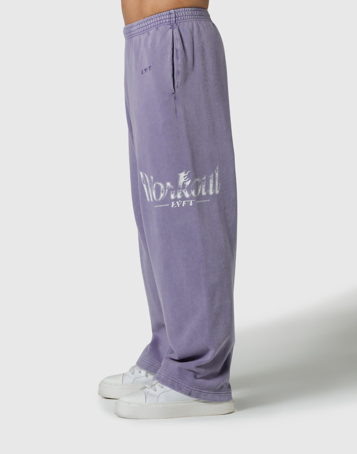 Work Out Graphic Vintage Wide Sweat Pants - Purple