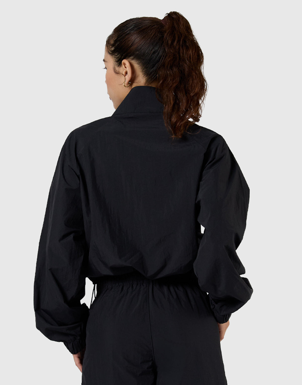 Half-Zip Cropped Nylon Pullover - Black