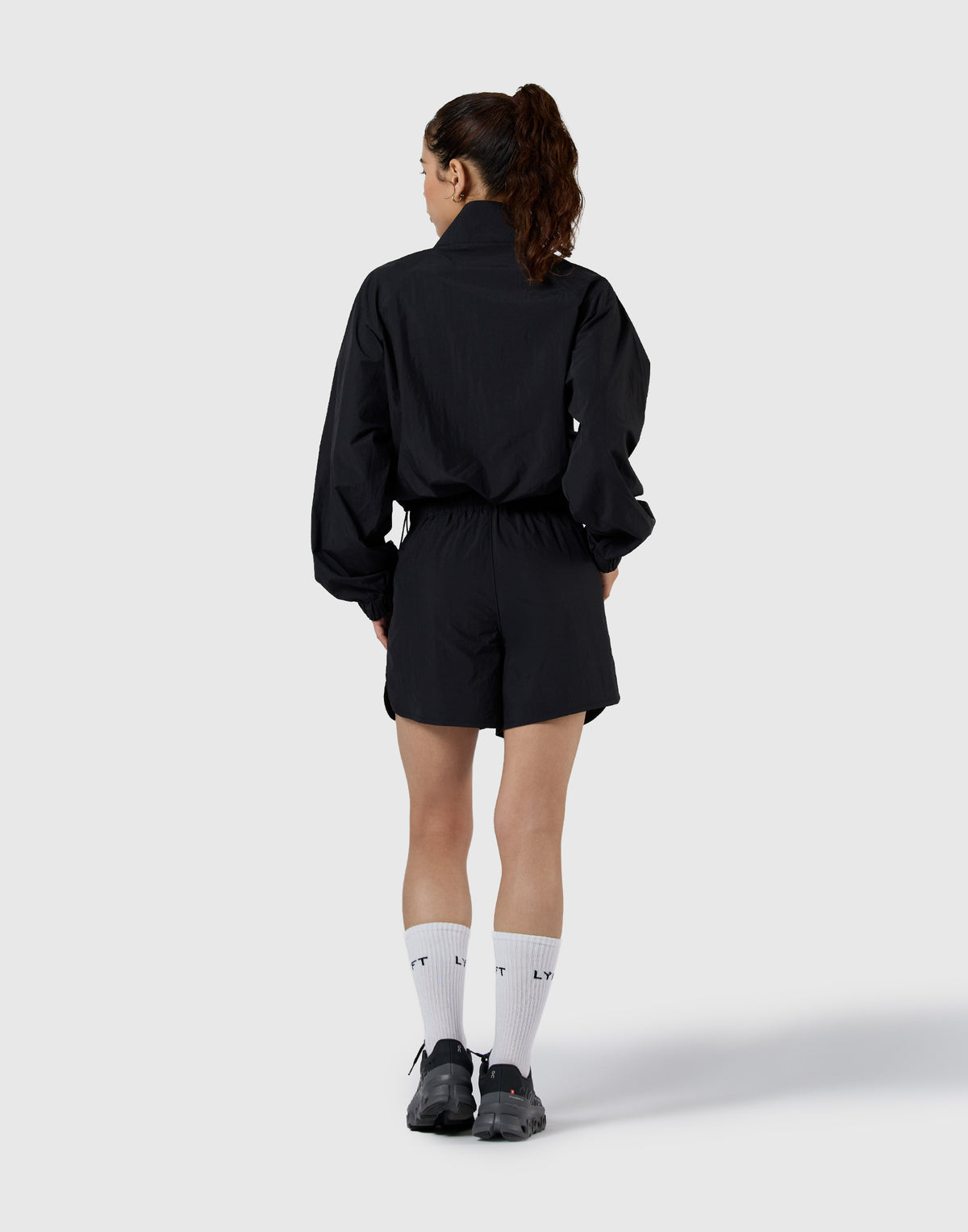 Half-Zip Cropped Nylon Pullover - Black