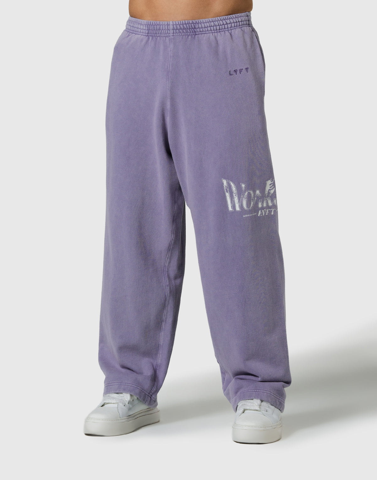 Work Out Graphic Vintage Wide Sweat Pants - Purple