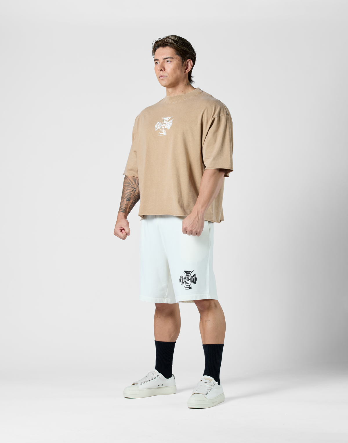 Iron Cross Logo Vintage Big T-Shirt - Brown