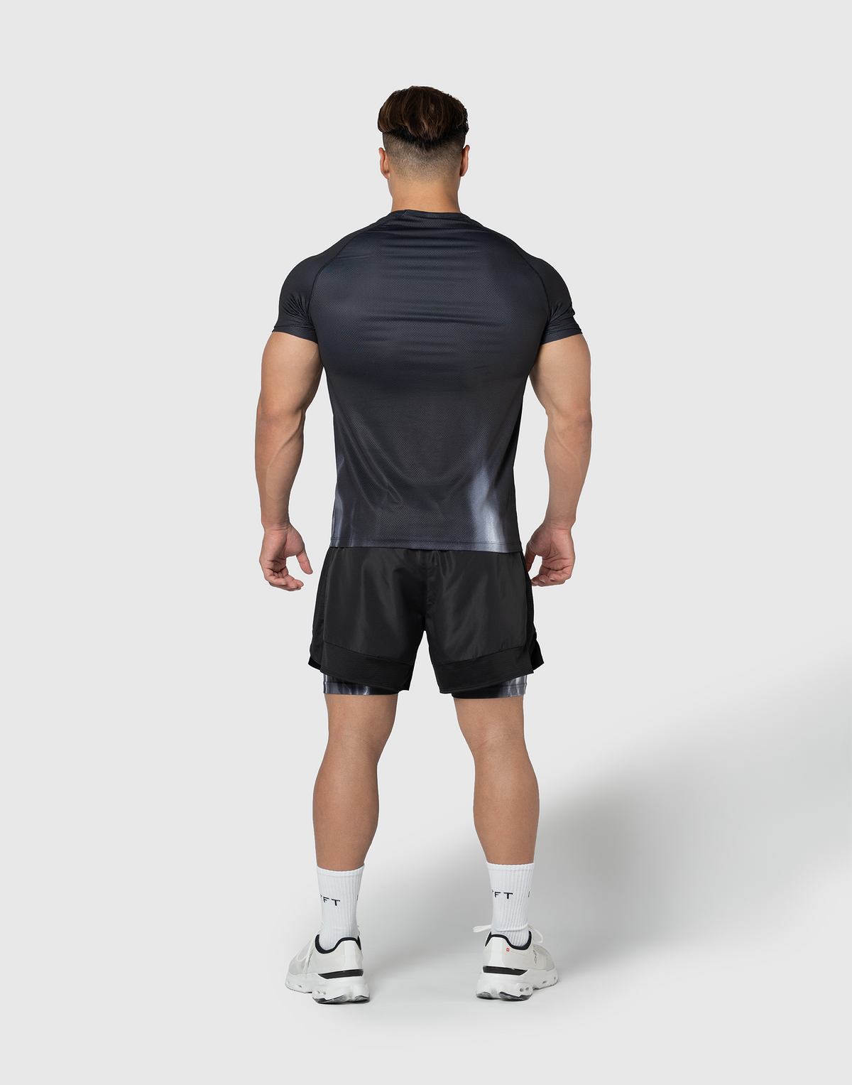 Fire Print Slim Fit Stretch T-Shirt - Black
