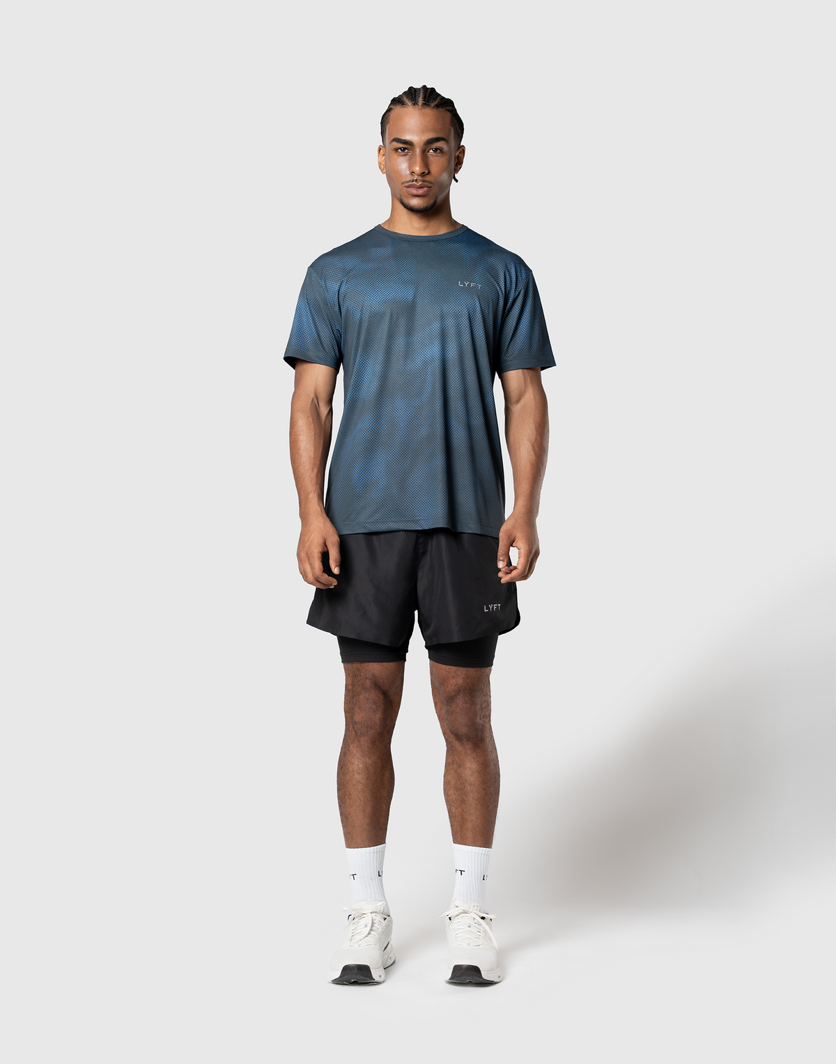LÝFT Allover Print Standard Stretch T-Shirt - Navy