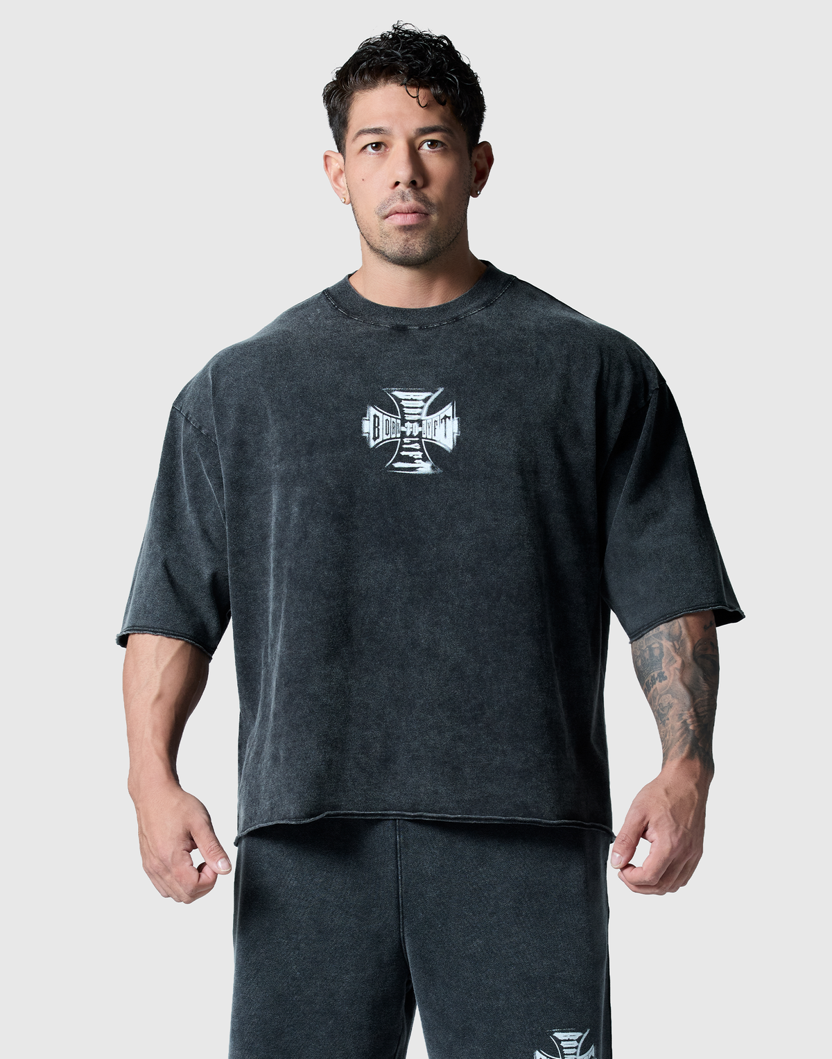 Iron Cross Logo Vintage Big T-Shirt - Black