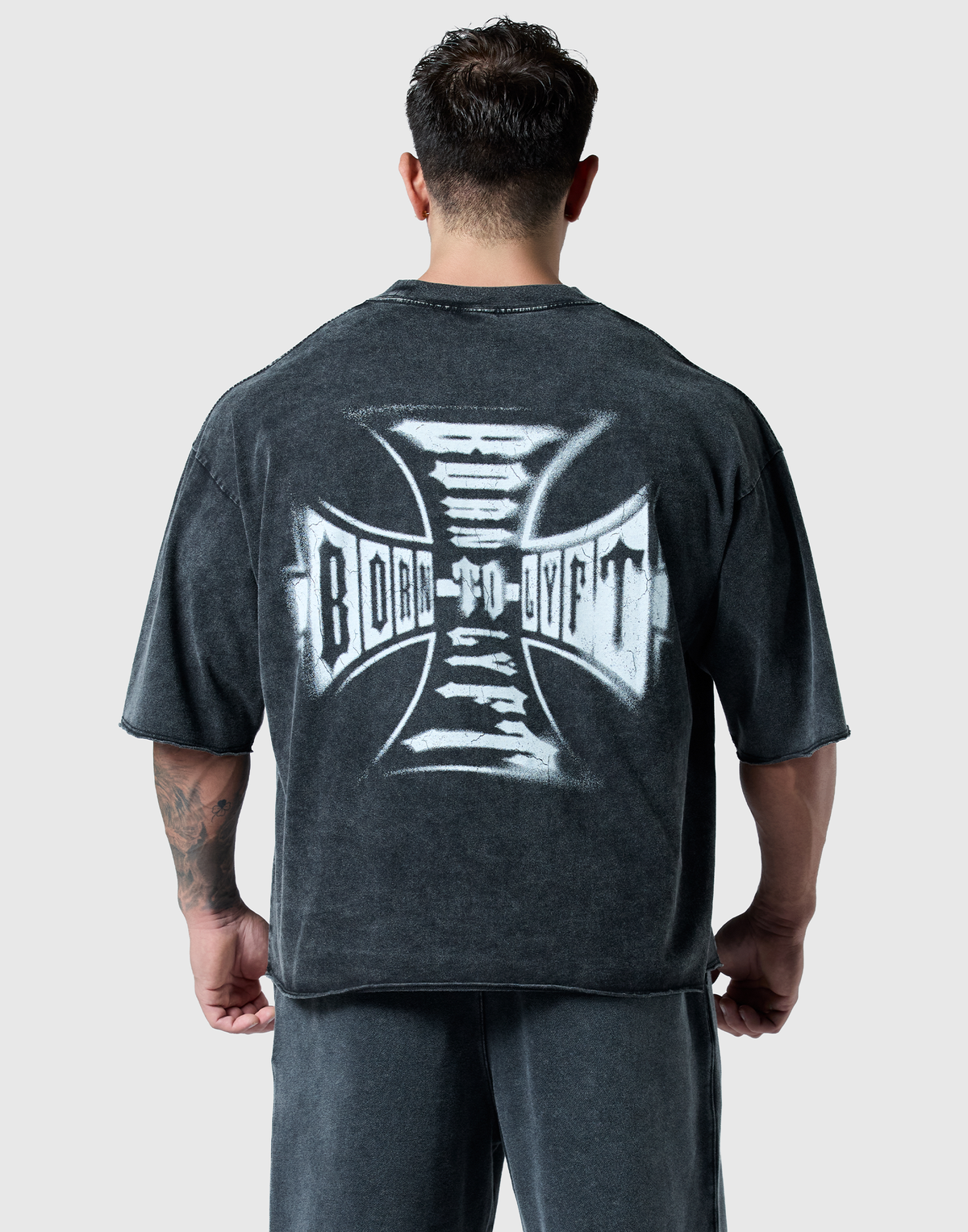 Iron Cross Logo Vintage Big T-Shirt - Black