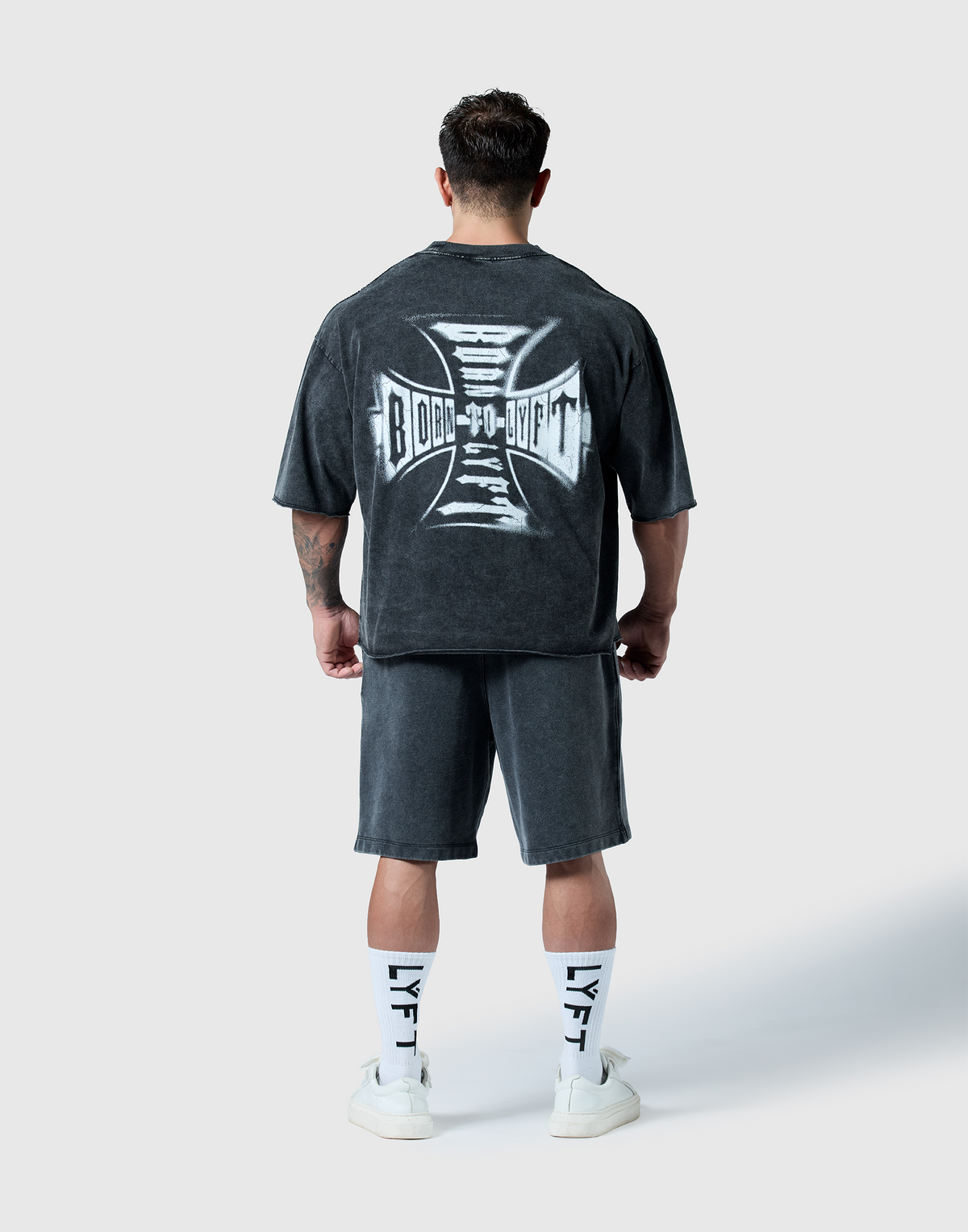 Iron Cross Logo Vintage Big T-Shirt - Black