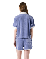 Bicolor Split Neck Pile T-Shirt - Blue