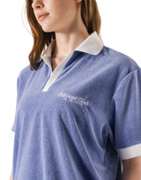 Bicolor Split Neck Pile T-Shirt - Blue