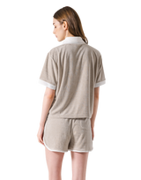 Bicolor Split Neck Pile T-Shirt - Beige