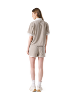 Bicolor Split Neck Pile T-Shirt - Beige