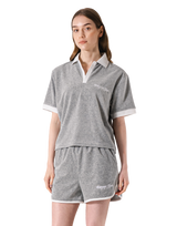 Bicolor Split Neck Pile T-Shirt - Grey