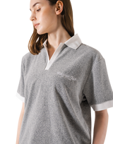 Bicolor Split Neck Pile T-Shirt - Grey