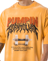 Dumbbells Graphic Vintage Extra Big T-Shirt - Yellow