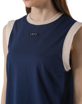 Bicolor Knit Patch Tanktop - Navy