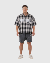 Oversize Cut-Off Check Shirt - Black