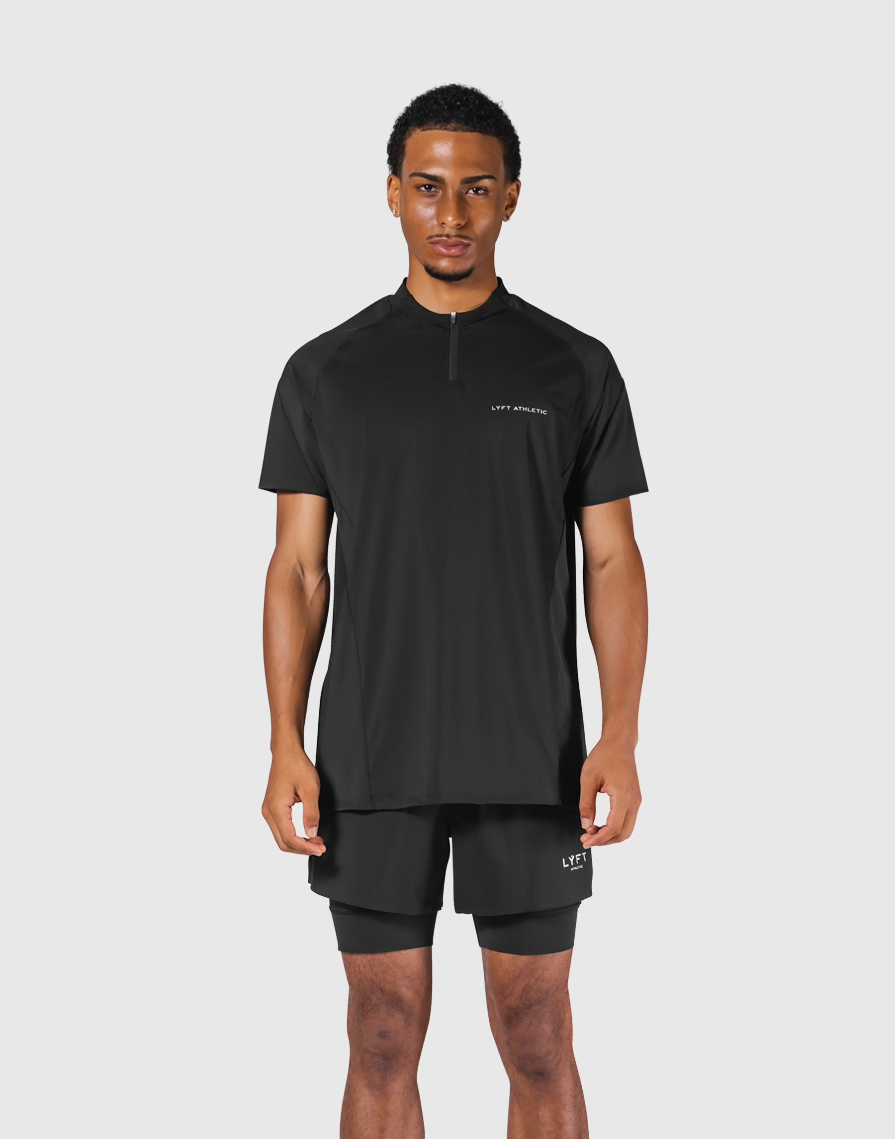 Shoulder Pattern Half Zip Stretch T-Shirt - Black – LÝFT