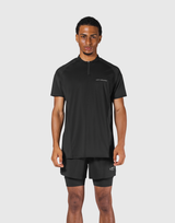 Shoulder Pattern Half Zip Stretch T-Shirt - Black