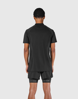 Shoulder Pattern Half Zip Stretch T-Shirt - Black