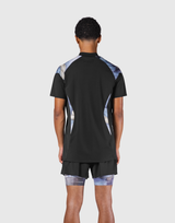 Shoulder Pattern Half Zip Stretch T-Shirt - Blue