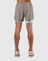 Layered Stretch Nylon Shorts - Beige