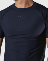 Back Mesh Stretch Slim T-Shirt - Navy