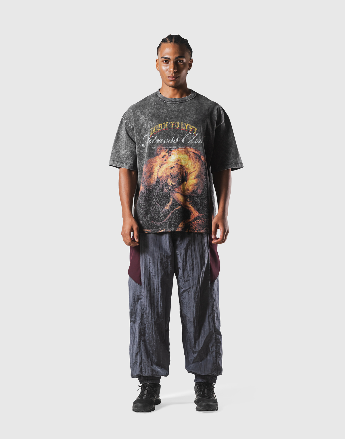 Herculean Graphic Vintage Big T-Shirt - Black