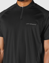Shoulder Pattern Half Zip Stretch T-Shirt - Black