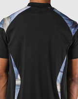 Shoulder Pattern Half Zip Stretch T-Shirt - Blue