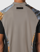 Shoulder Pattern Half Zip Stretch T-Shirt - Beige