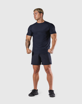 Back Mesh Stretch Slim T-Shirt - Navy