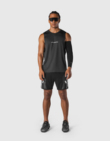 Multi Pattern Back Mesh Loose Tanktop - Black