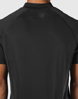 Shoulder Pattern Half Zip Stretch T-Shirt - Black