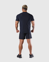 Back Mesh Stretch Slim T-Shirt - Navy